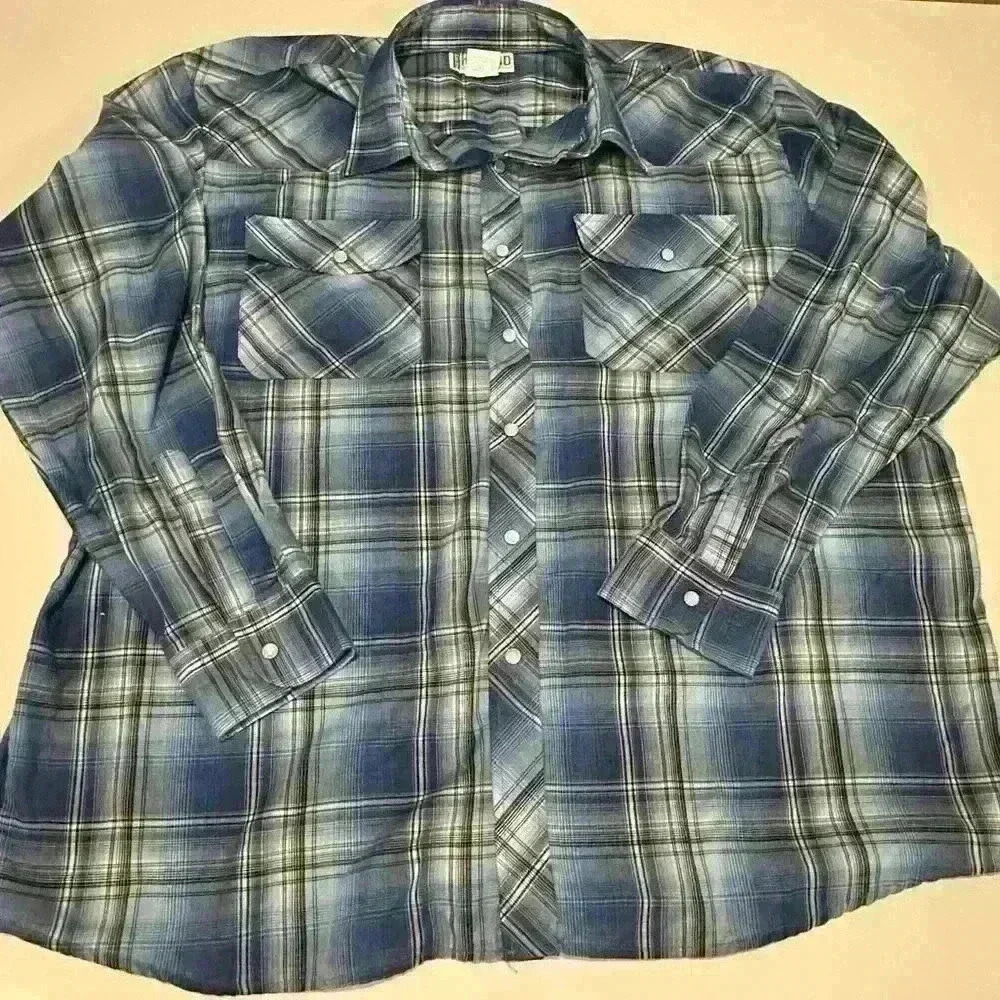 Haband Plaid Button Down with Pearl Snap Buttons Size XL